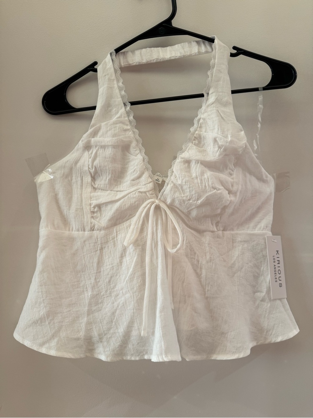 Keri Cami White Lace-Trim Tie-Front V-Neck Camisole